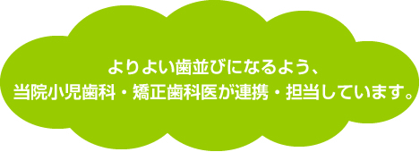 よりよい歯並びになるよう、当院小児歯科・矯正歯科医が連携・担当しています。